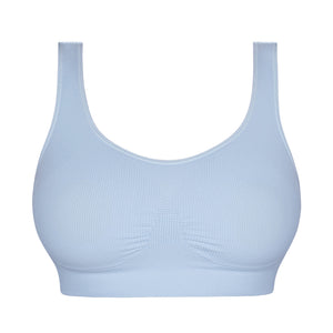 Front view of Gigi Blue Seamless Wireless Bralette by Non Disclosure Apparel.