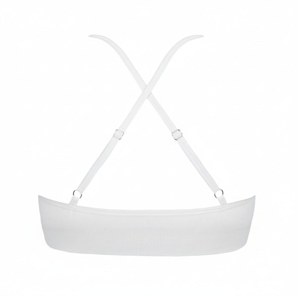 Racerback view of White Elli Bralette wireless bra designed to hide nipples without padding