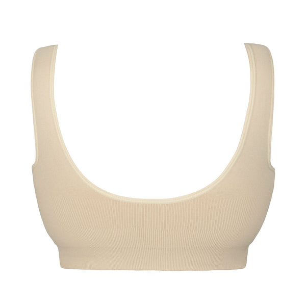 Back view of Gigi Nude Seamless Wireless Bralette showing wider straps and smoothing band.
