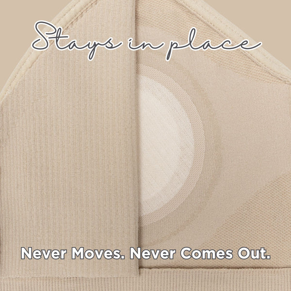 Bralette inner lining showing permanent nipple cover heat-sealed inside - best way to hide nipples in bra without removable pads