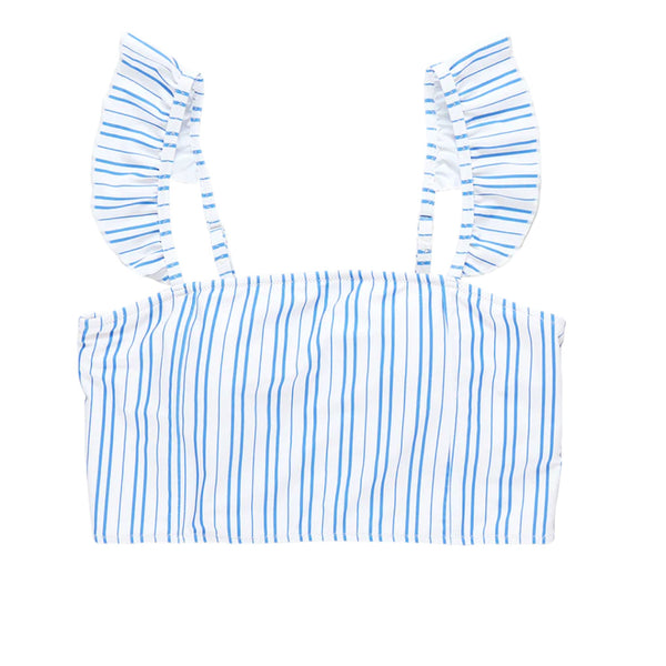 blue and white striped tankini top