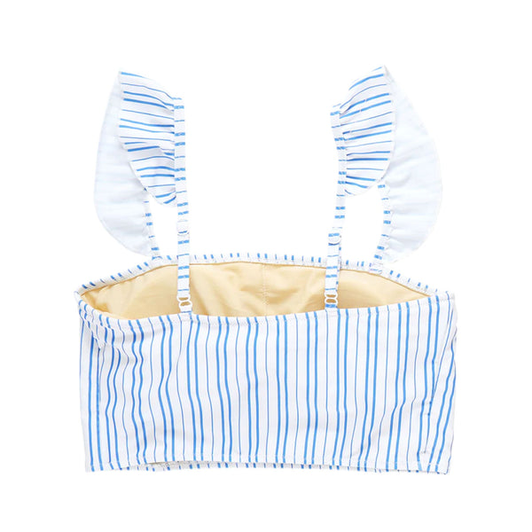 blue and white striped backside of tankini top