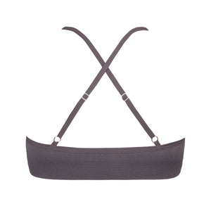 Racerback view of Grey Elli Bralette wireless bra designed to hide nipples without padding