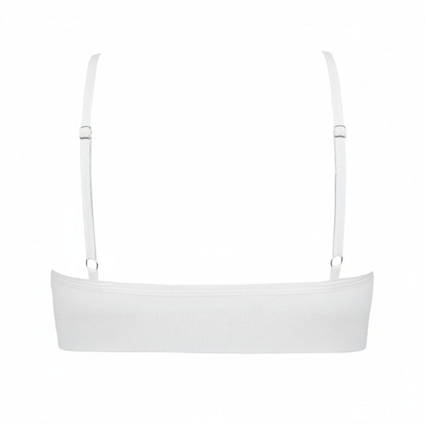 Back view of White Elli Bralette showing adjustable straps on this non-padded concealing bra