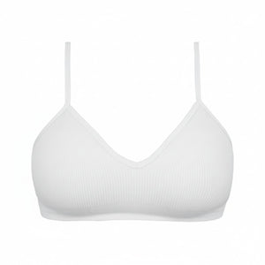 White Elli Bralette wireless non-padded bra designed to conceal nipples with petal technology