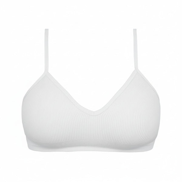 White Elli Bralette wireless non-padded bra designed to conceal nipples with petal technology