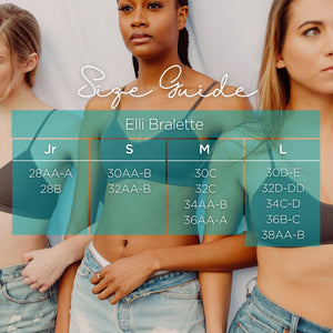 usa and canada sizing chart guide - three girls in nipple concealing bralettes