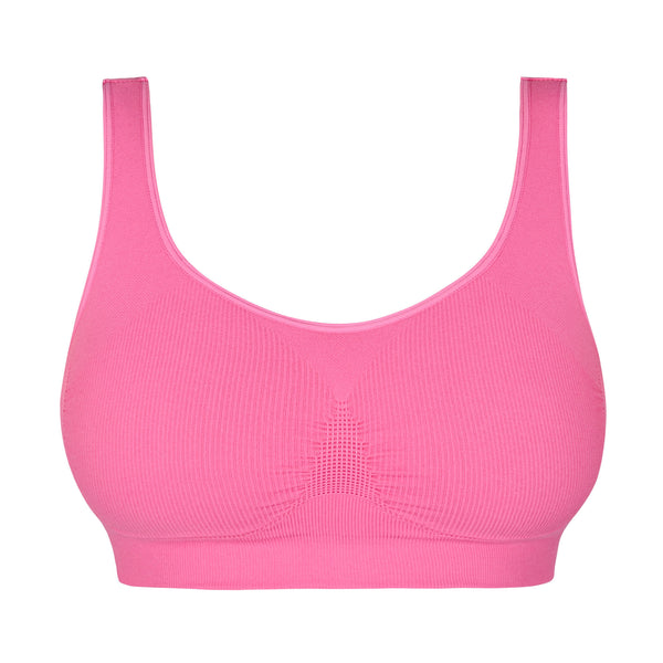 Front view of Gigi Pink Seamless Wireless Bralette by Non Disclosure Apparel.